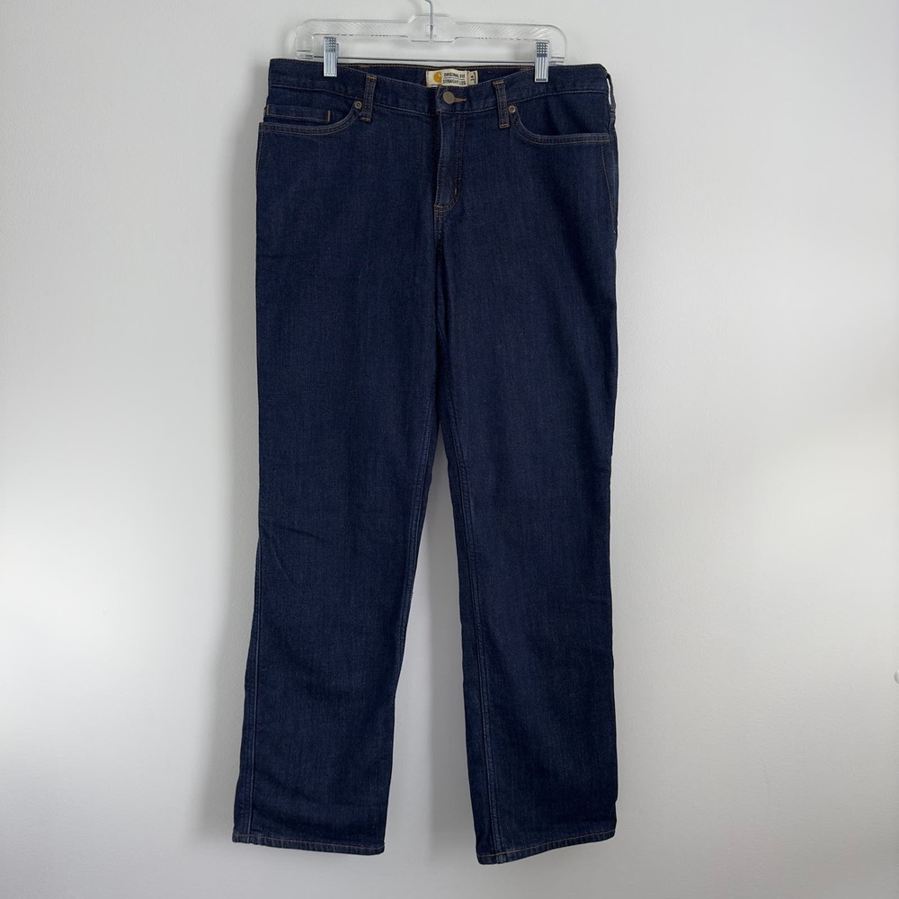 Carhartt dark wash straight leg plaid lined jeans‎